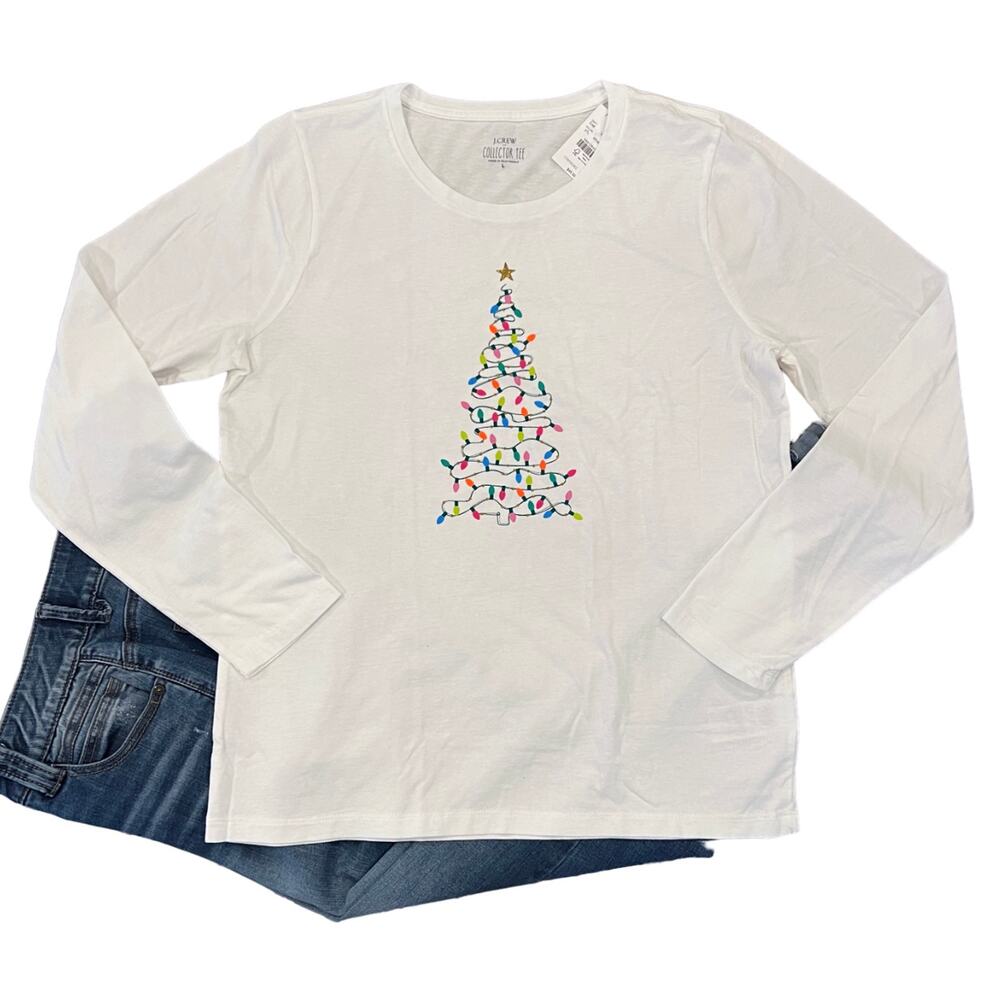 NWT J. Crew White W/Christmas Tree Lights Graphic Tee - SIZE XL